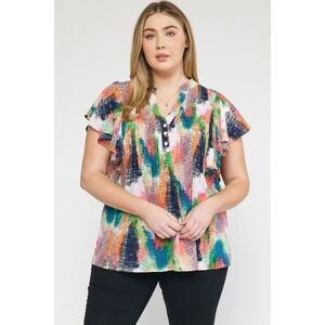 NWT Entro Colorful Brushstroke Blouse